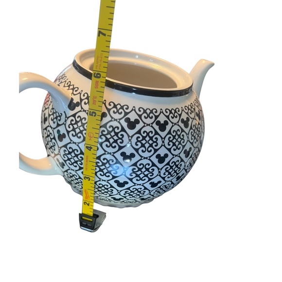 Disney Mickey Mouse Ceramic Teapot Black & White Pattern EUC - Picture 6 of 8